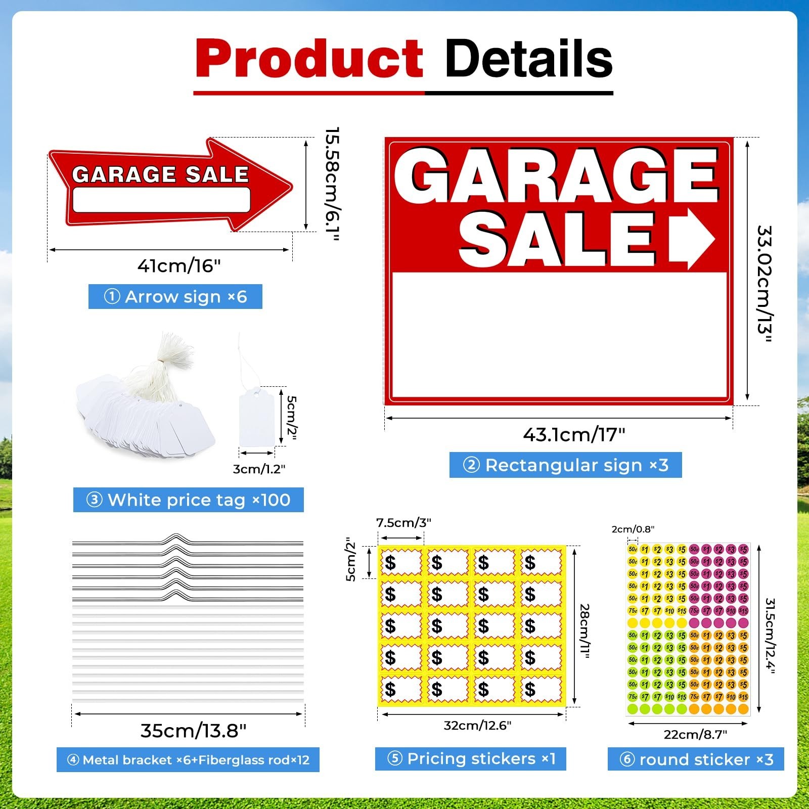 Garage Sale Signs Kit – 14 Pack Large Double-Sided Yard Sale Signs with Stakes,