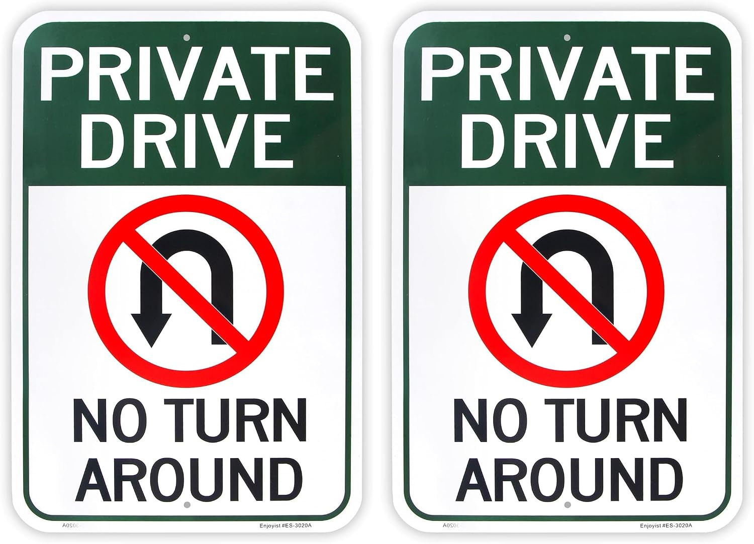 Large Private Drive No Turn around Sign 18X 12 .04 Aluminum Reflective Sign 2P