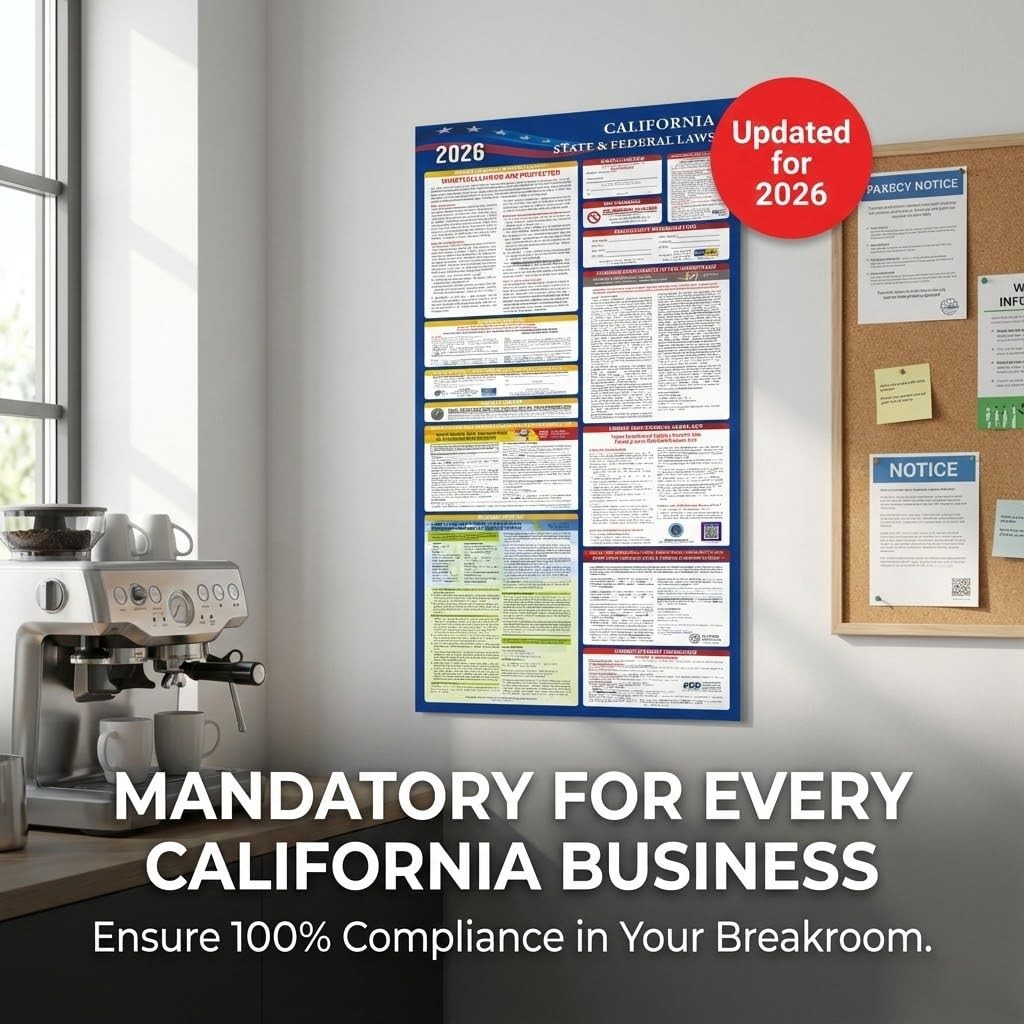 2026 California State and Federal Labor Laws Poster Set- OSHA Compliant UV Wa…
