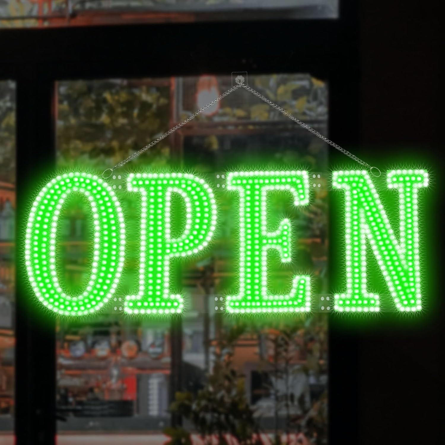 Bright Green LED Open Sign with Remote Control for Store, Bar, or Salon