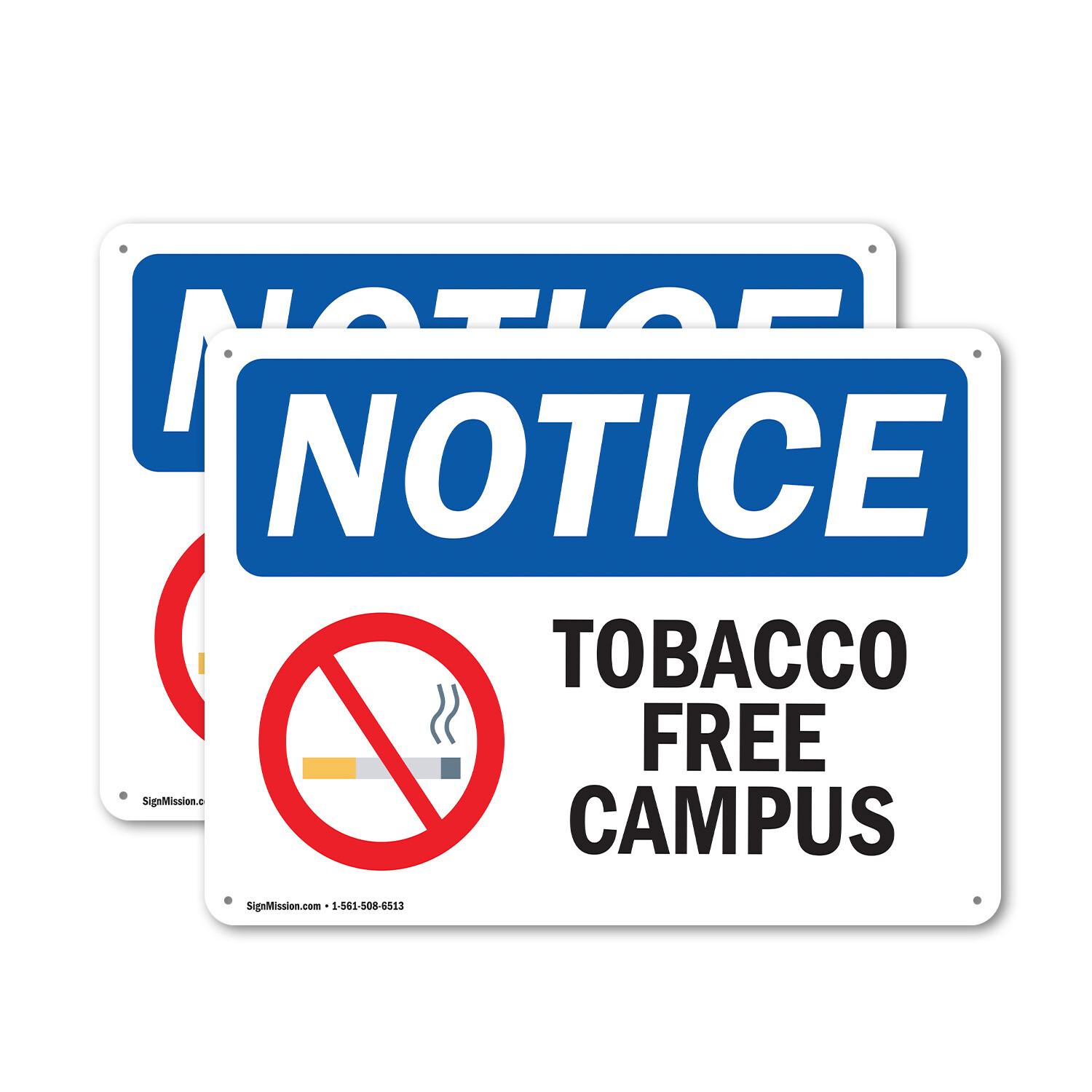 (2 Pack) Tobacco Free Campus OSHA Notice Sign Decal Metal Plastic