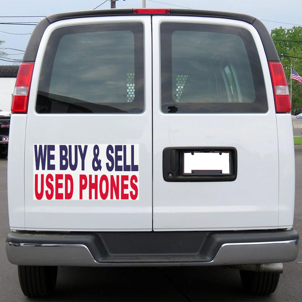 Car Magnet Set of 2 We Buy Sell Used Phones Blue Red Industrial Sign