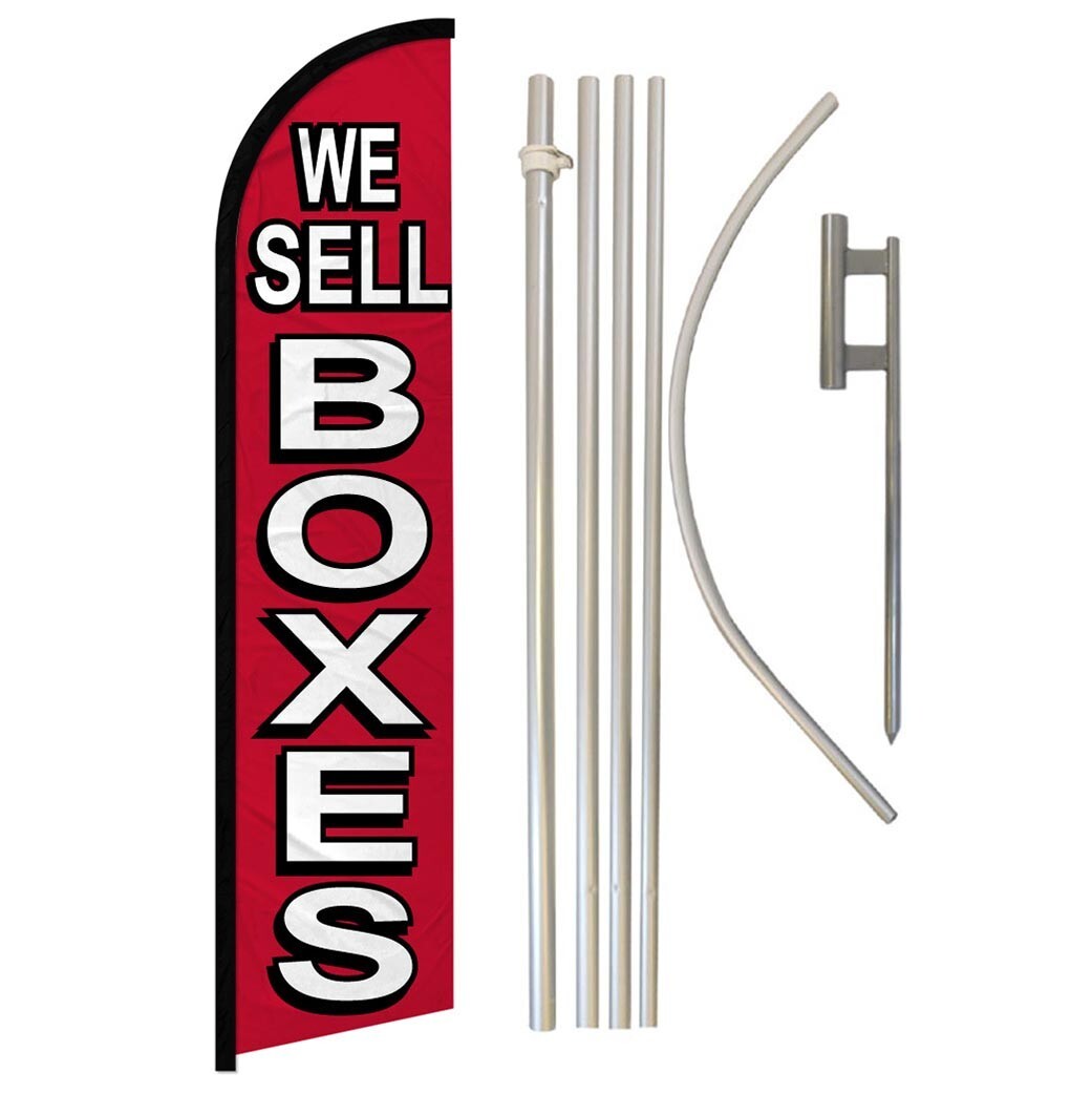 We Sell Boxes Full Curve Windless Swooper Flag & Pole Kit Moving Supplies RED