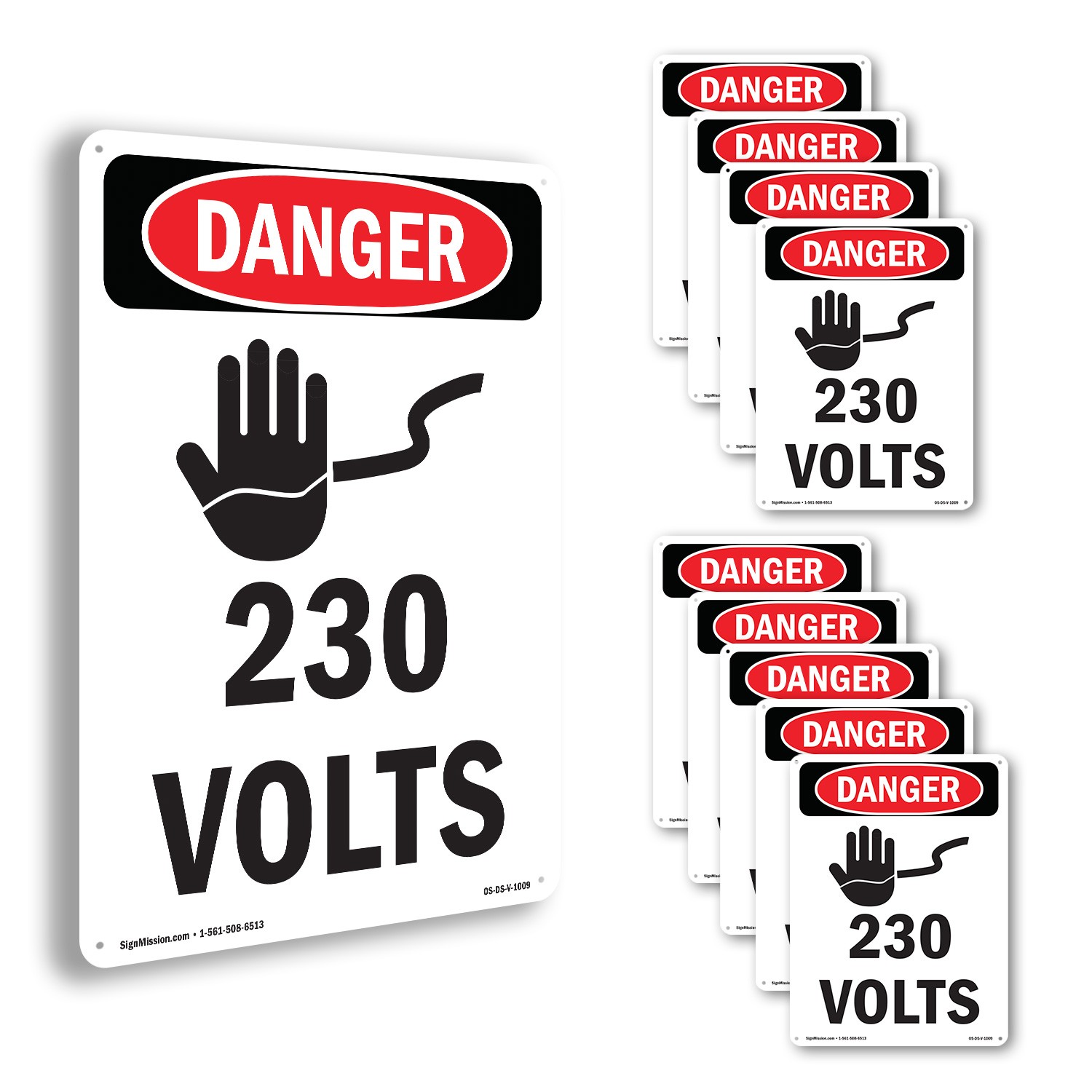 230 Volts OSHA Danger Sign Metal, Plastic, Or Decal – 5 or 10 Pack