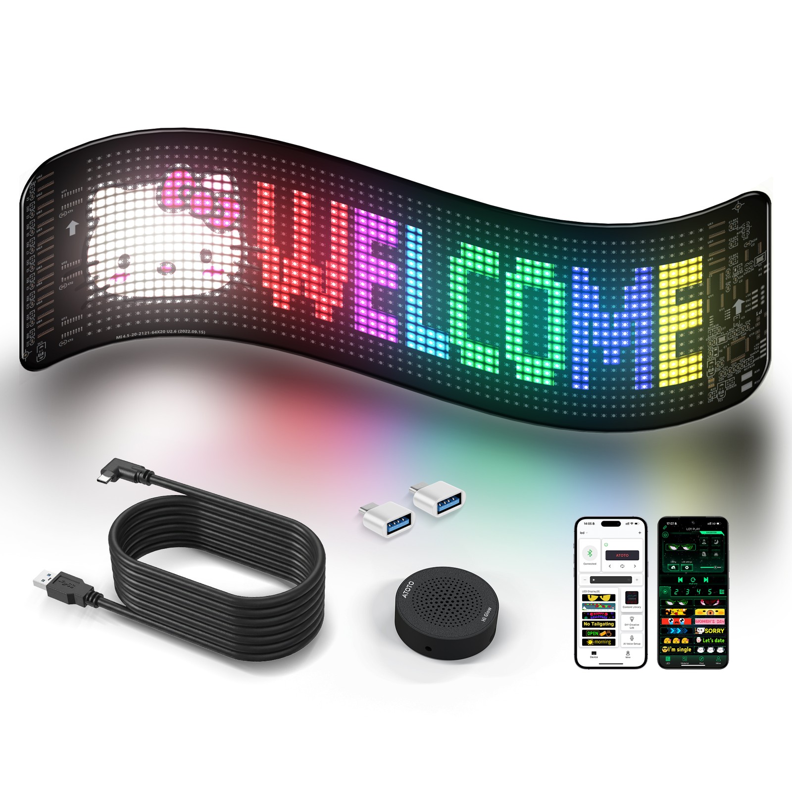 ATOTO 19.4″ USB LED Sign AI Voice Control Bluetooth for Car, Store, Party, Bar