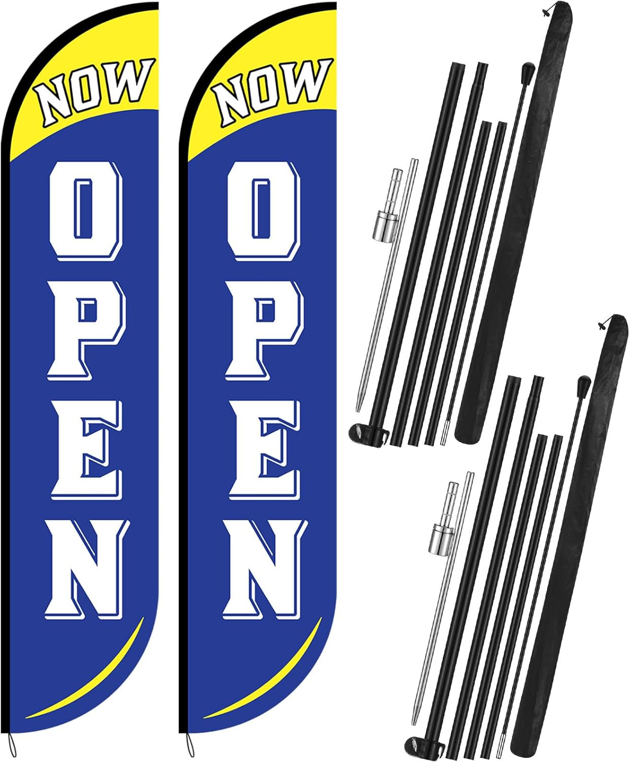 12 Ft Open Feather Flags Kit with Poles & Spikes for Business Advertising