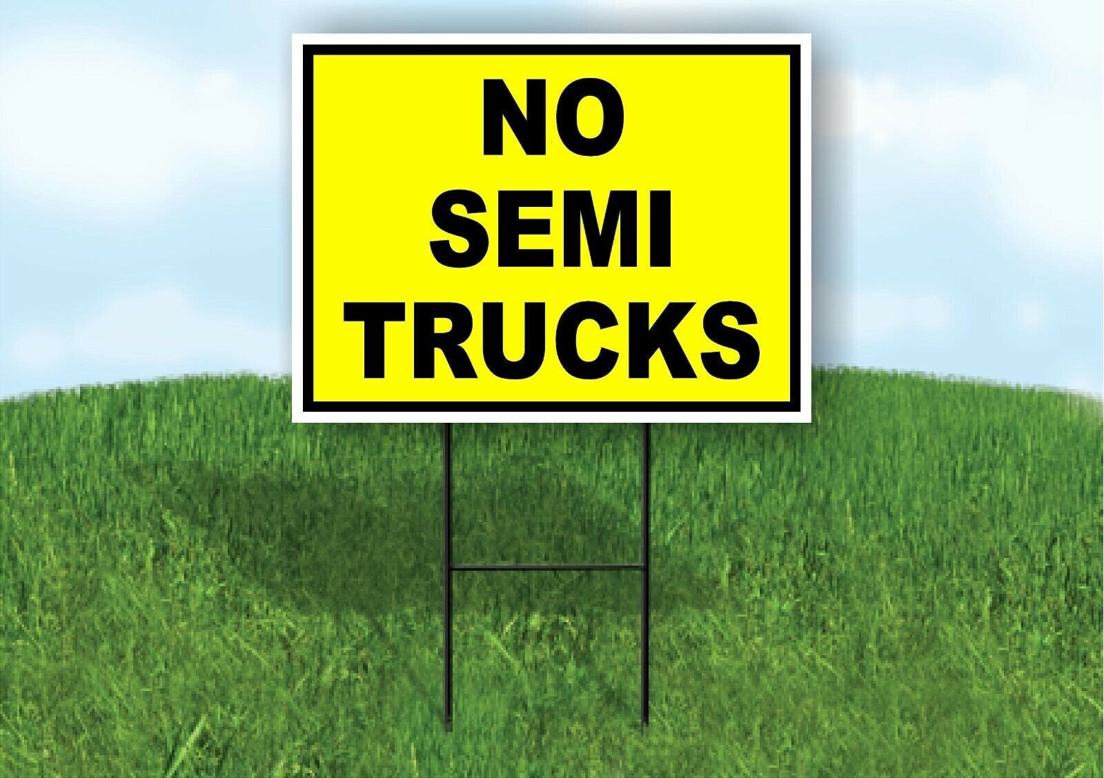 No Semi Trucks YELLOW BLACK Yard Sign Road with Stand LAWN SIGN