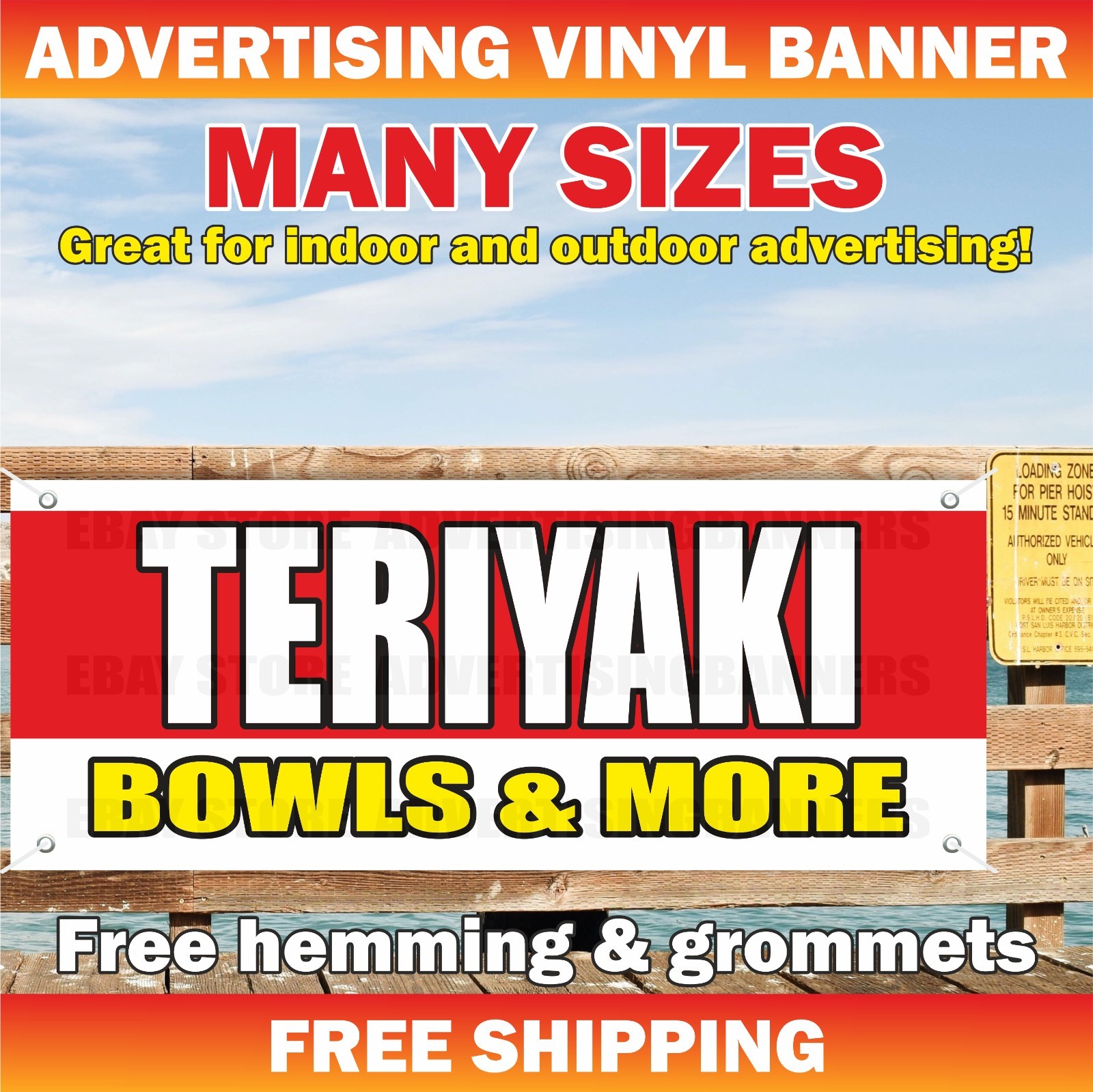 TERIYAKI BOWLS & MORE Advertising Banner Vinyl Mesh Sign Street Food Restaurant